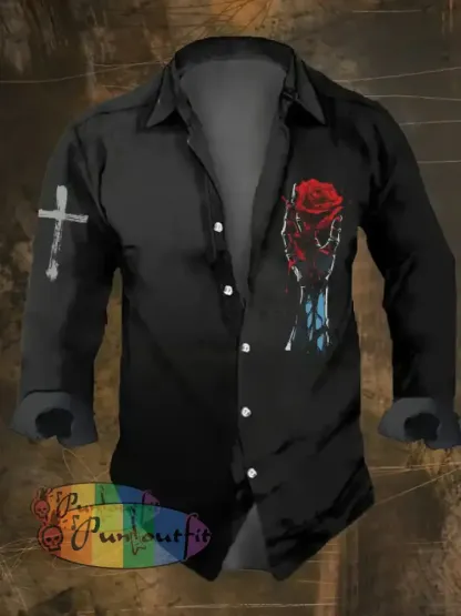 Men’s Vintage Dark Skull Print Long Sleeve Shirt Multicolor / S