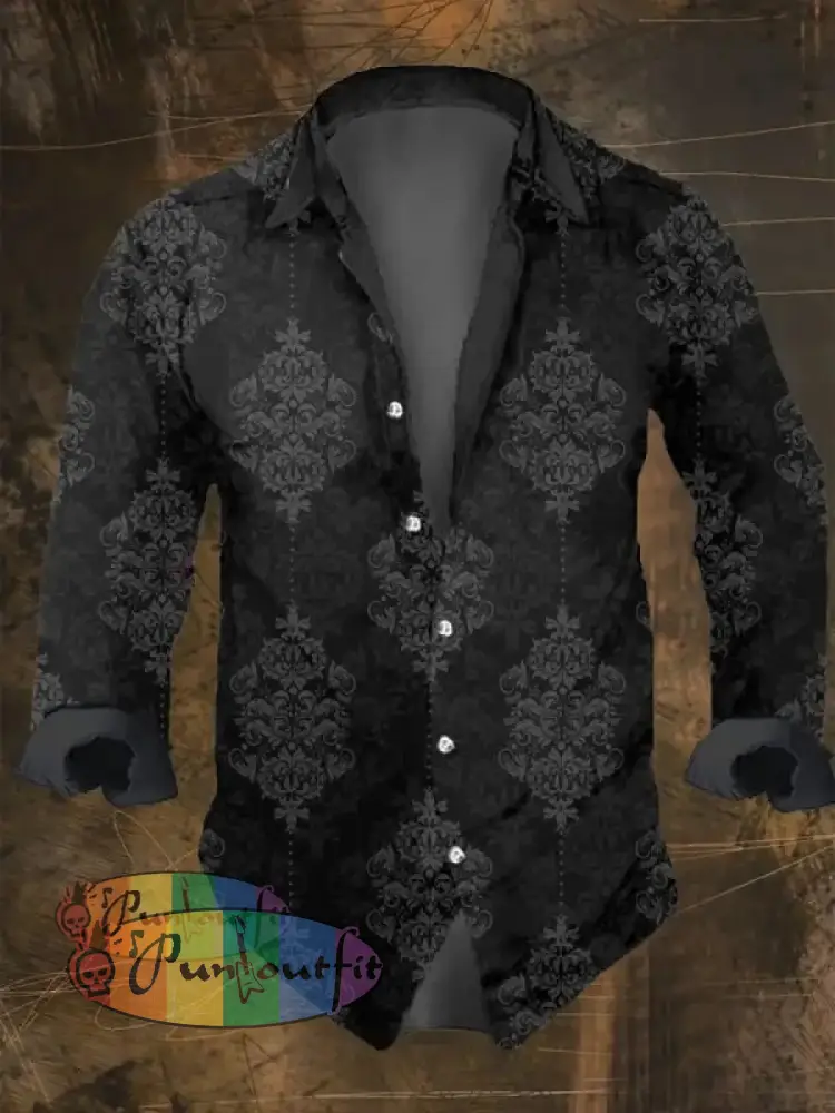 Men’s Vintage Dark Skull Print Long Sleeve Shirt Multicolor / S