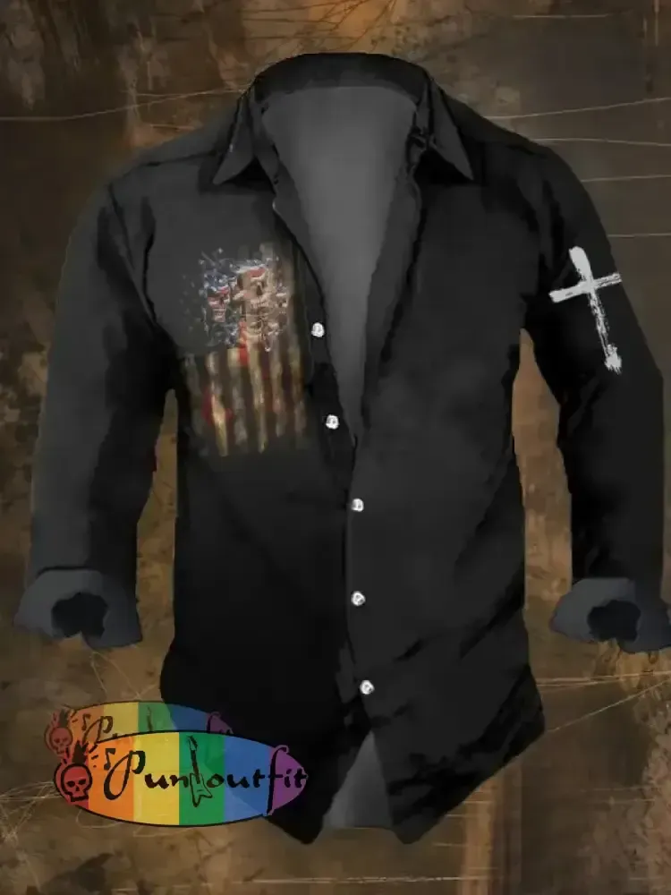 Men’s Vintage Dark Skull Print Long Sleeve Shirt Multicolor / S