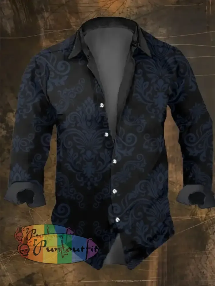 Men’s Vintage Dark Skull Print Long Sleeve Shirt Multicolor / S