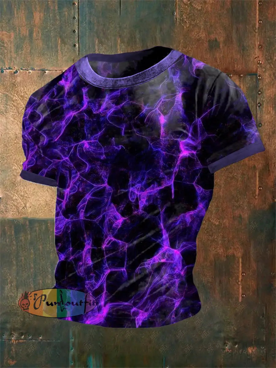 Men’s Vintage Electronic Music Festival Colourful Glitter Techno Line Abstract Print Casual Cotton Short Sleeve T-Shirt