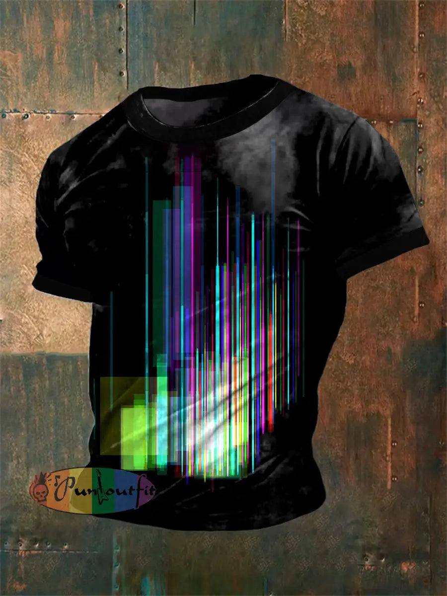 Men’s Vintage Electronic Music Festival Colourful Track Patterns Abstract Print Casual Cotton Short Sleeve T-Shirt