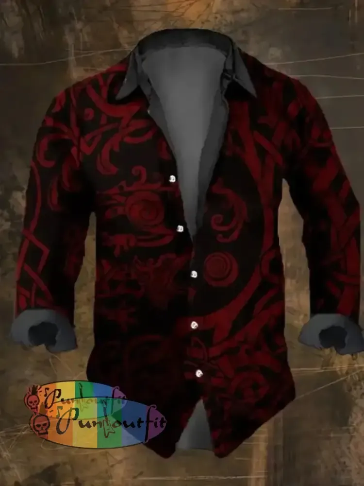 Men’s Vintage Ethnic Viking Print Long Sleeve Shirt