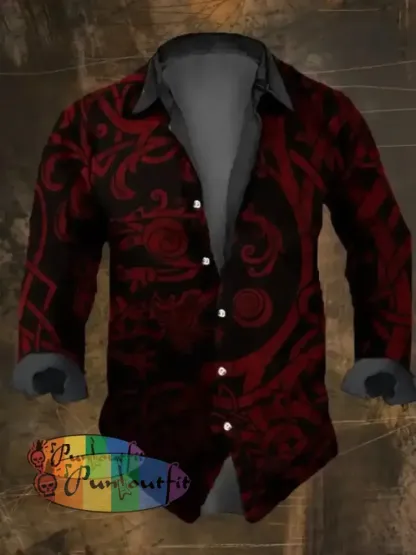 Men’s Vintage Ethnic Viking Print Long Sleeve Shirt