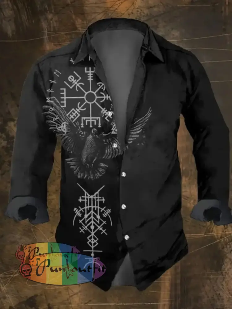 Men’s Vintage Ethnic Viking Print Long Sleeve Shirt Multicolor / S
