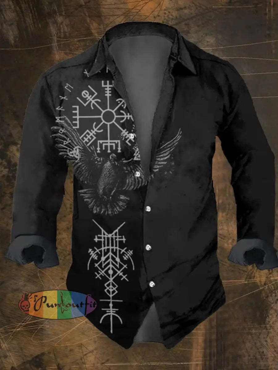 Men’s Vintage Ethnic Viking Print Long Sleeve Shirt Multicolor / S