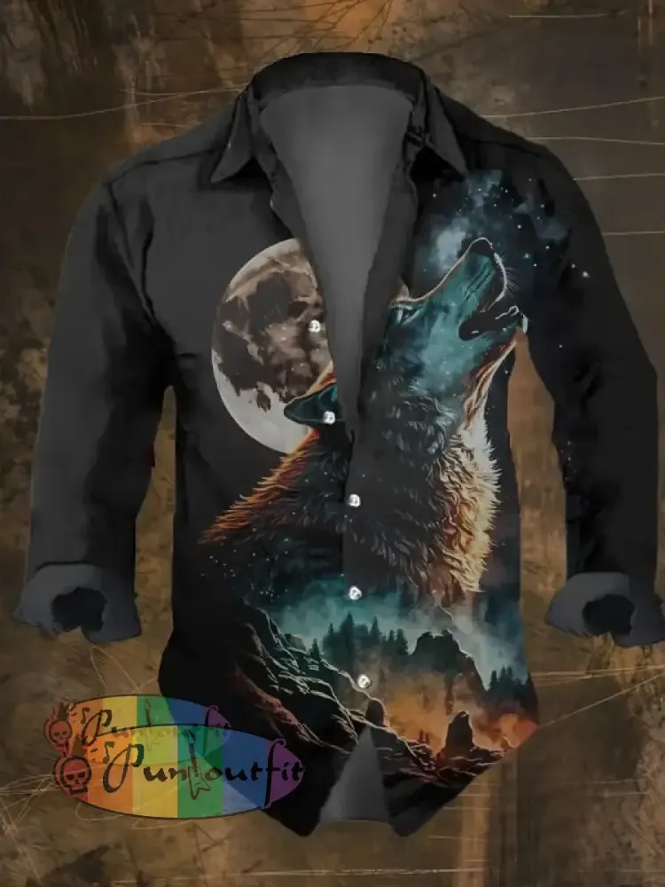 Men’s Vintage Ethnic Viking Print Long Sleeve Shirt Multicolor / S