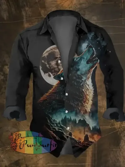 Men’s Vintage Ethnic Viking Print Long Sleeve Shirt Multicolor / S