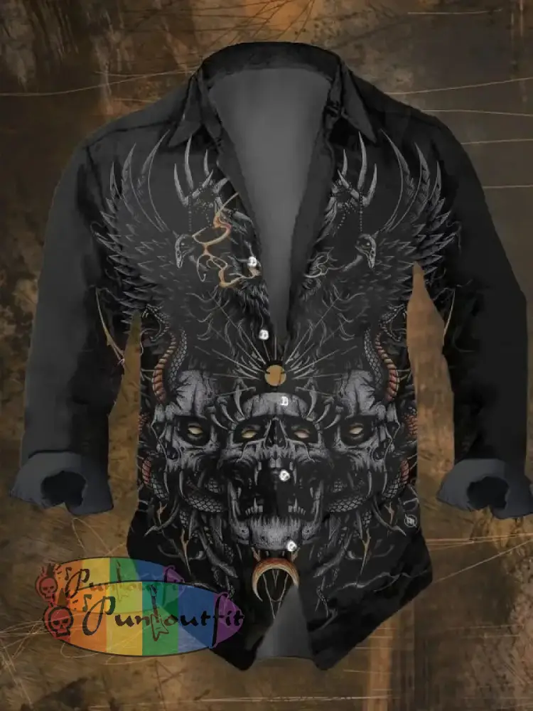 Men’s Vintage Ethnic Viking Print Long Sleeve Shirt Multicolor / S