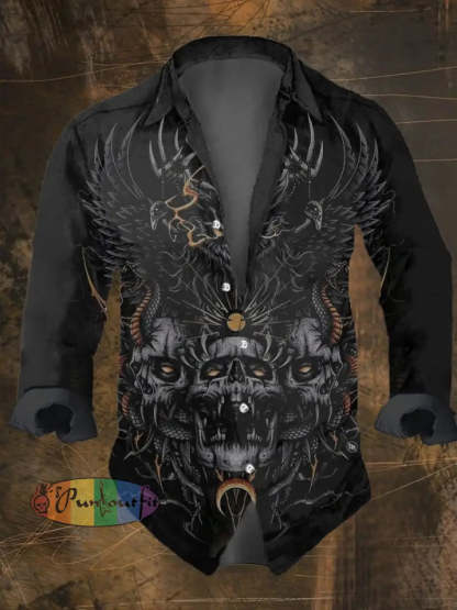Men’s Vintage Ethnic Viking Print Long Sleeve Shirt Multicolor / S