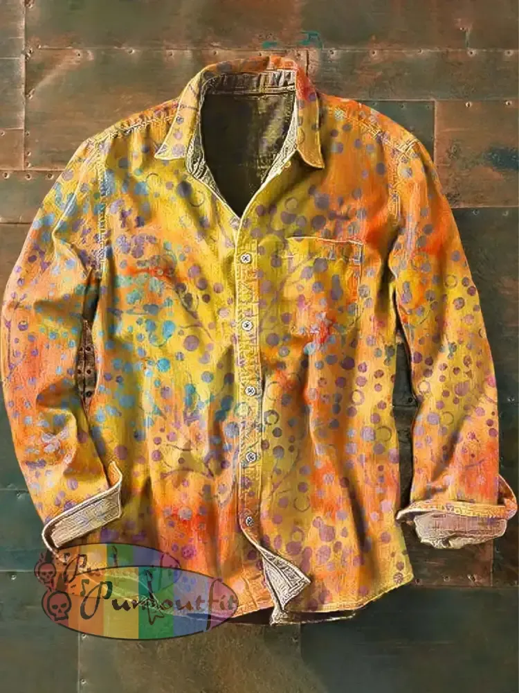 Mens Vintage Floral Print Casual Long Sleeve Shirt As Picture / S