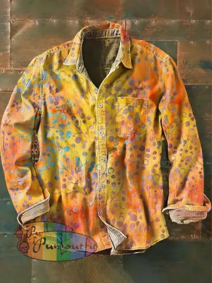 Mens Vintage Floral Print Casual Long Sleeve Shirt As Picture / S