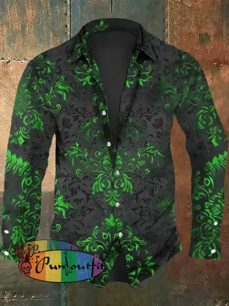 Men’s Vintage Floral Print Casual Long Sleeve Shirt