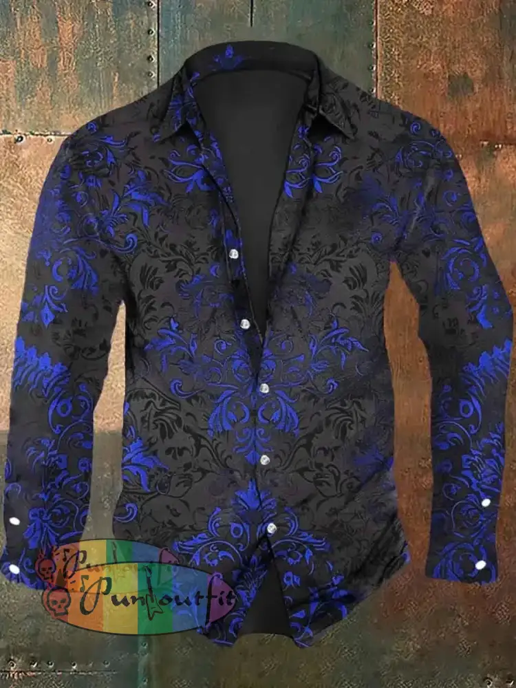 Men’s Vintage Floral Print Casual Long Sleeve Shirt