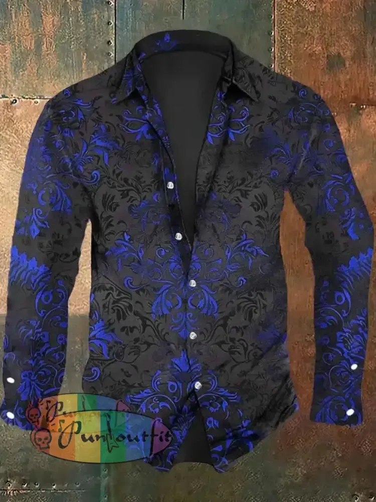 Men’s Vintage Floral Print Casual Long Sleeve Shirt