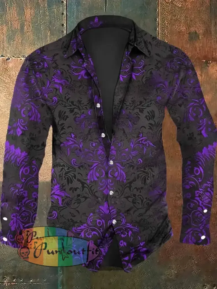 Men’s Vintage Floral Print Casual Long Sleeve Shirt