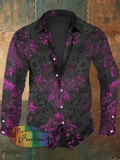 Men’s Vintage Floral Print Casual Long Sleeve Shirt