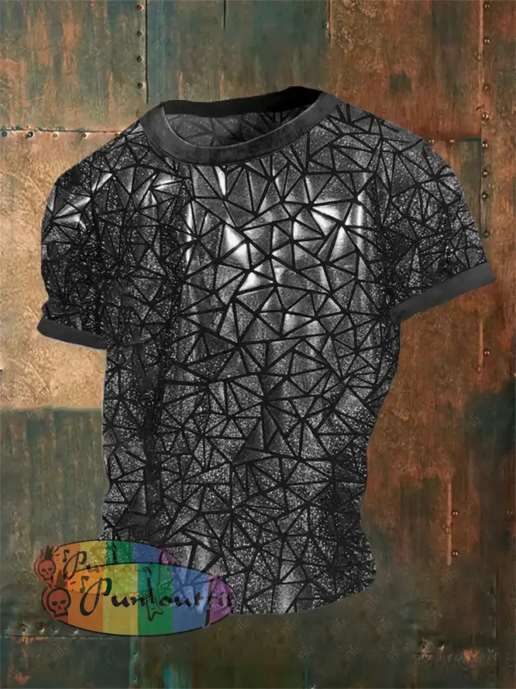 Men’s Vintage Gothic 3D Geometric Music Festival Abstract Print Casual Cotton Short Sleeve T-Shirt Gray / S