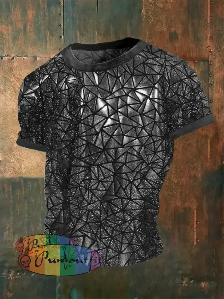 Men’s Vintage Gothic 3D Geometric Music Festival Abstract Print Casual Cotton Short Sleeve T-Shirt Gray / S