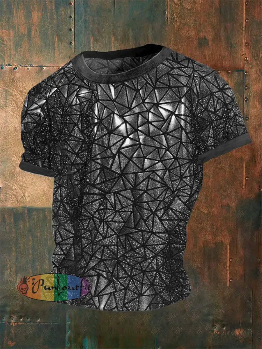 Men’s Vintage Gothic 3D Geometric Music Festival Abstract Print Casual Cotton Short Sleeve T-Shirt Gray / S