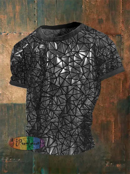 Men’s Vintage Gothic 3D Geometric Music Festival Abstract Print Casual Cotton Short Sleeve T-Shirt Gray / S