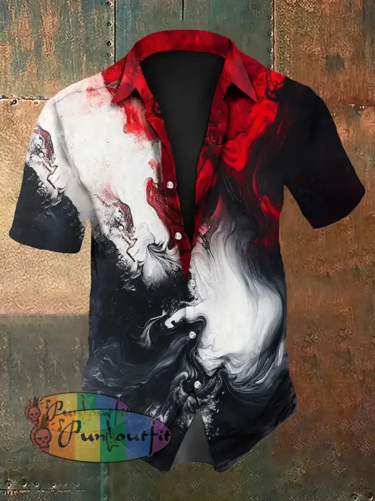 Men’s Vintage Gothic Colourful Gradient Ripple Abstract Print Casual Cotton Short Sleeve Shirt As picture / S