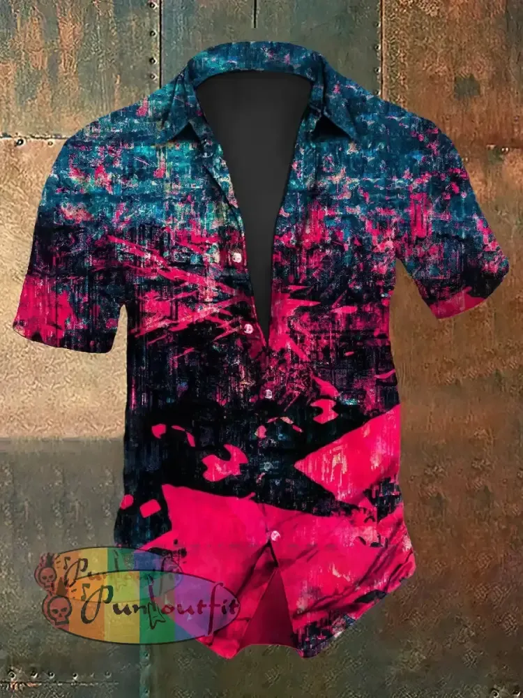 Men’s Vintage Gothic Colourful Graffiti Abstract Print Casual Cotton Short Sleeve Shirt As picture / S
