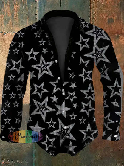 Men’s Vintage Gothic Gradient Chaos Stars Abstract Print Casual Long Sleeve Shirt Black / S