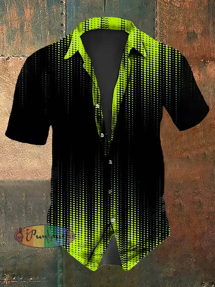 Men’s Vintage Gothic Grain Line Gradient Abstract Print Casual Cotton Short Sleeve Shirt Green / S