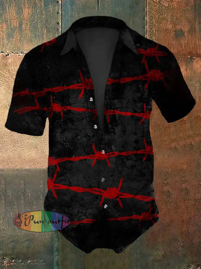 Men’s Vintage Gothic Knot Clasp Abstract Print Casual Cotton Short Sleeve Shirt Black / S
