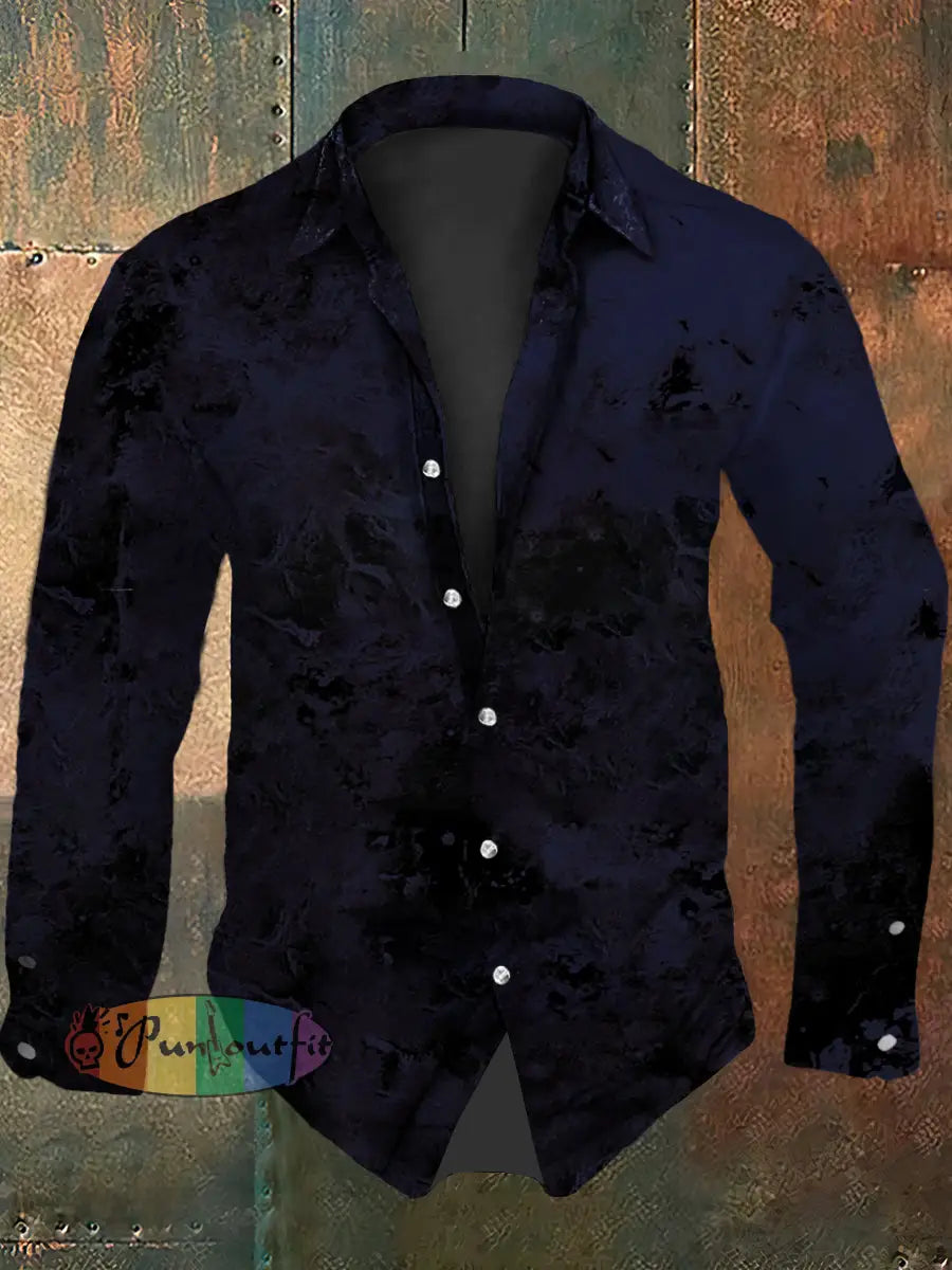 Men’s Vintage Gothic Purple Gradient Swirls Abstract Print Casual Long Sleeve Shirt Purple / S