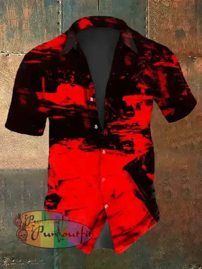 Men’s Vintage Gothic Red Graffiti Design Abstract Print Casual Cotton Short Sleeve Shirt Red / S