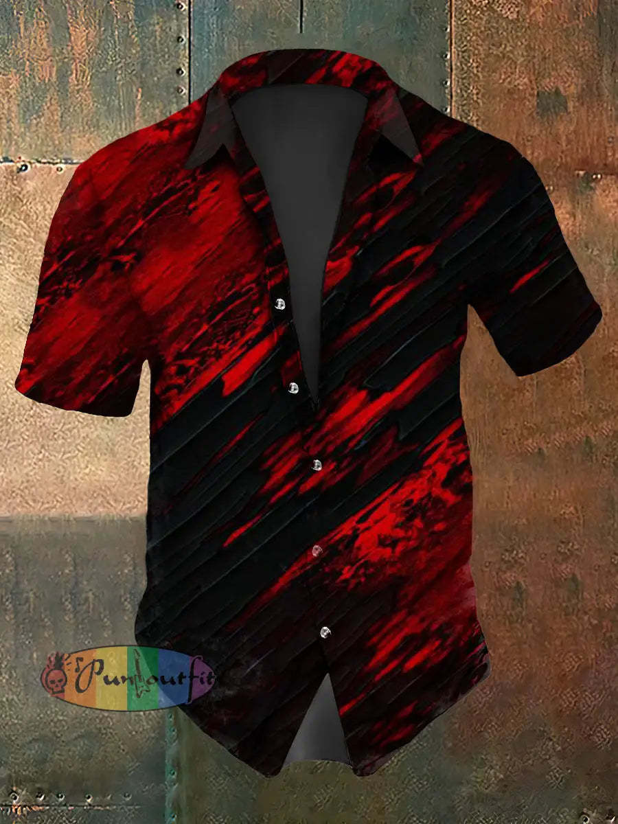 Men’s Vintage Gothic Red Paint Graffiti Design Abstract Print Casual Cotton Short Sleeve Shirt Red / S