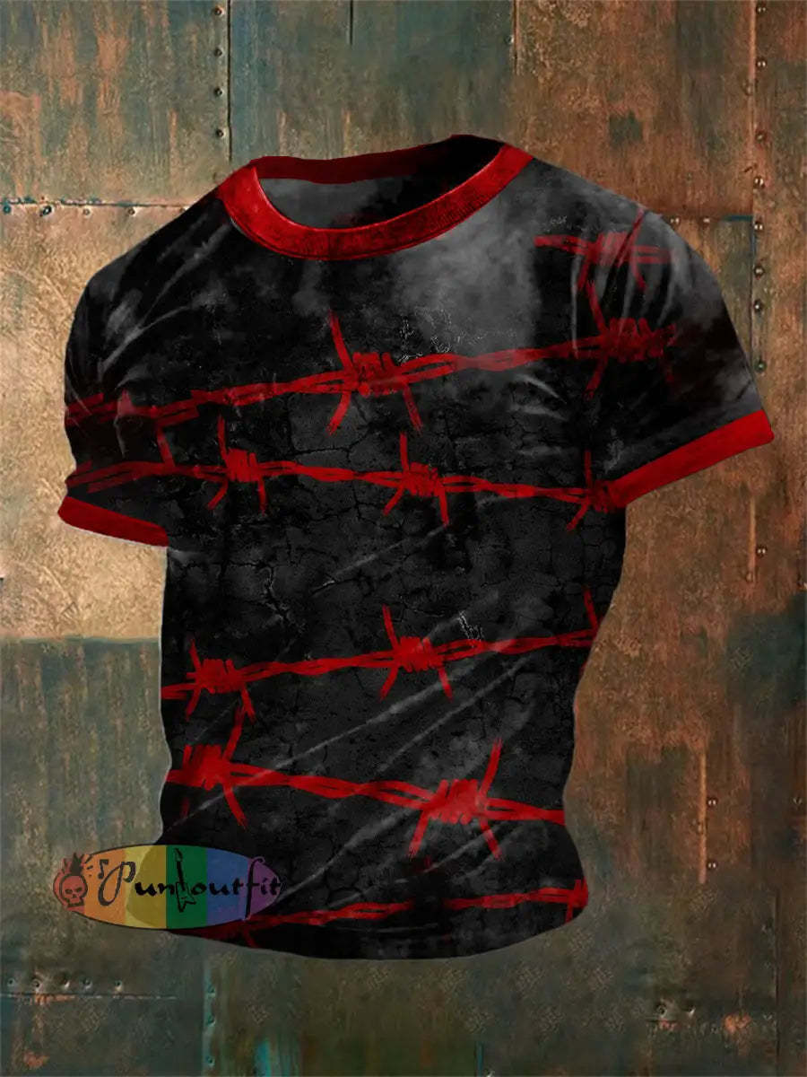 Men’s Vintage Gothic Thorn Knot Clasp Abstract Print Casual Cotton Short Sleeve T-Shirt Black / S