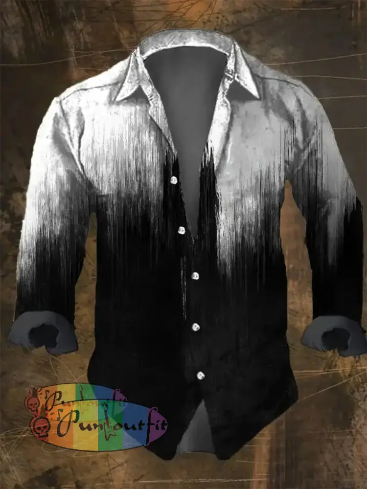 Men’s Vintage Irregular Geometry Print Long Sleeve Shirt Multicolor / S