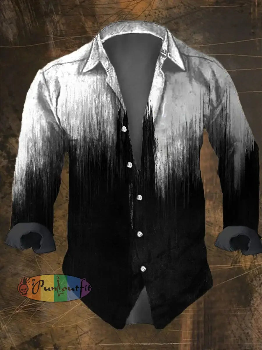 Men’s Vintage Irregular Geometry Print Long Sleeve Shirt Multicolor / S