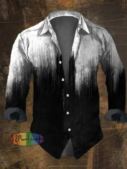 Men’s Vintage Irregular Geometry Print Long Sleeve Shirt Multicolor / S