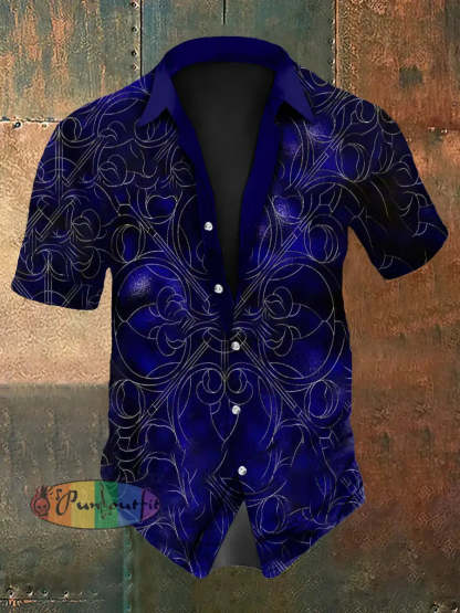 Men’s Vintage Music Festival Gothic Gradient Patterns Abstract Print Casual Cotton Short Sleeve Shirt Purple / S