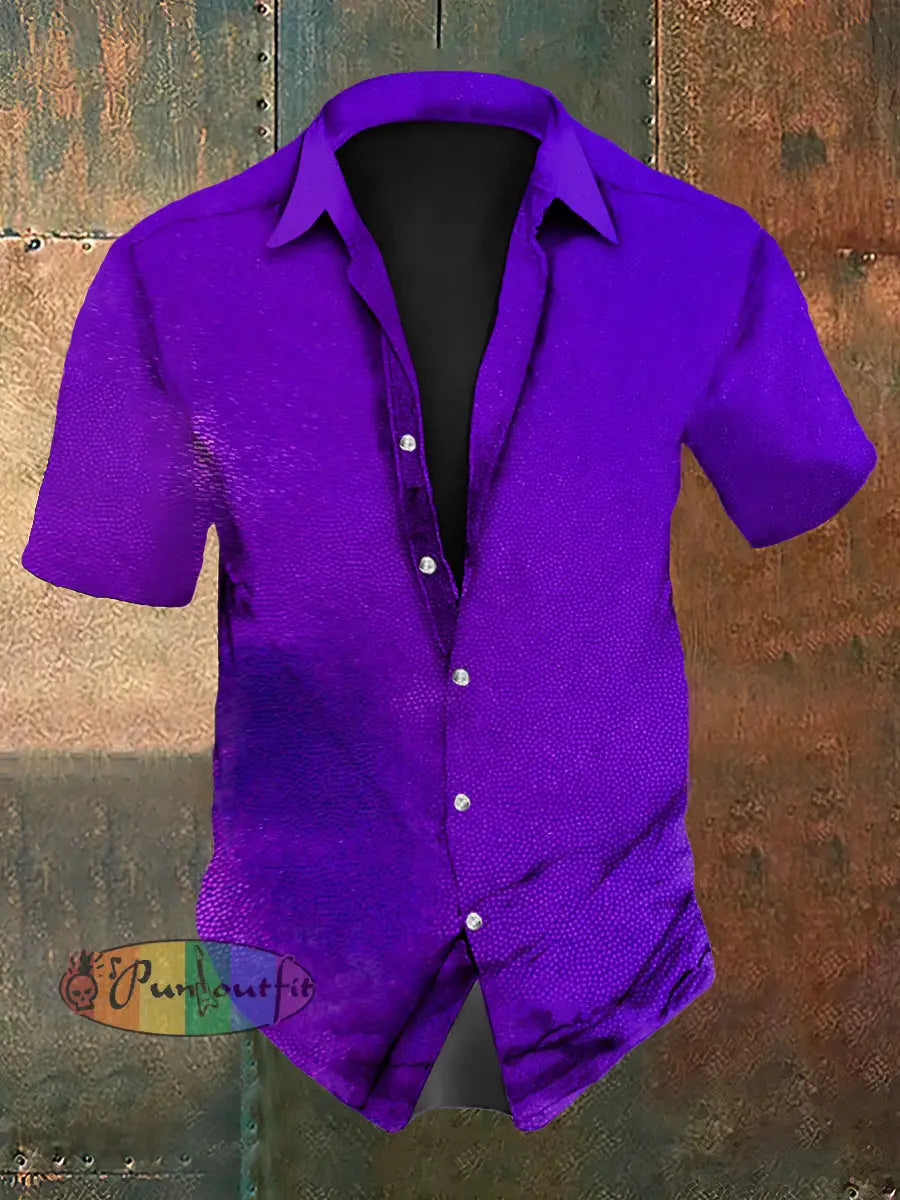 Men’s Vintage Music Festival Gothic Grain Gradient Purple Abstract Print Casual Cotton Short Sleeve Shirt Purple / S