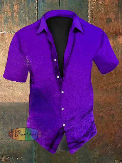 Men’s Vintage Music Festival Gothic Grain Gradient Purple Abstract Print Casual Cotton Short Sleeve Shirt Purple / S