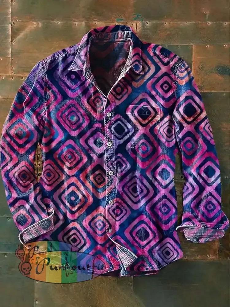 Men’s Vintage Pattern Printed Casual Long Sleeve Shirt As Picture / S