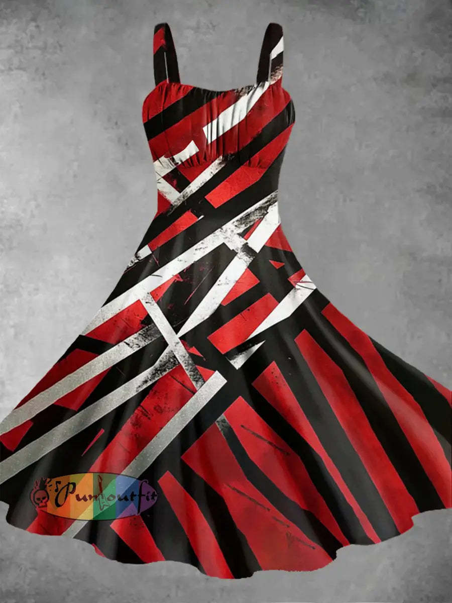 Men’s Vintage Punk VH Rock Guitar Grain Abstract Print Casual Cotton Short Sleeve Shirt Dress / S