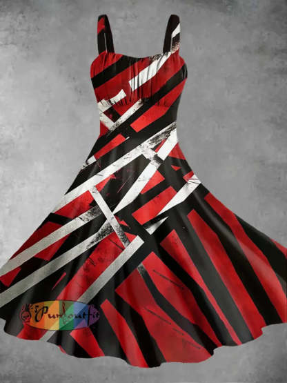 Men’s Vintage Punk VH Rock Guitar Grain Abstract Print Casual Cotton Short Sleeve Shirt Dress / S