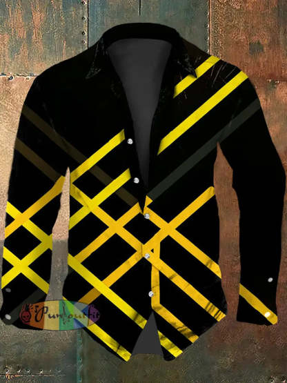 Men’s Vintage Punk VH Rock Guitar Grain Abstract Print Casual Cotton Short Sleeve Shirt Long Sleeve Shirt / S