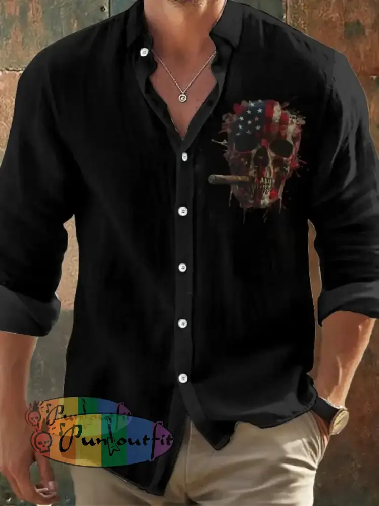 Men’s Vintage Skull Faith Long Sleeve Shirt As Shown / S Hot