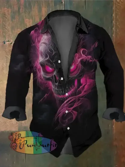 Men’s Vintage Skull Misty Print Long Sleeve Shirt Multicolor / S