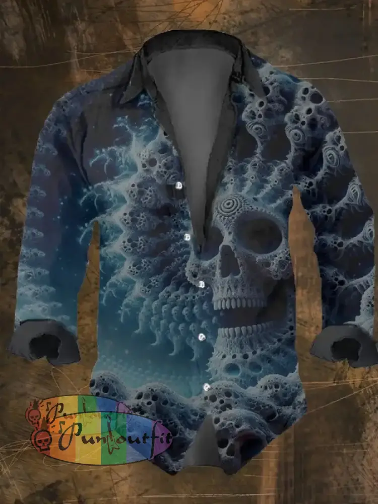 Men’s Vintage Skull Print Lapel Shirt Multicolor / S
