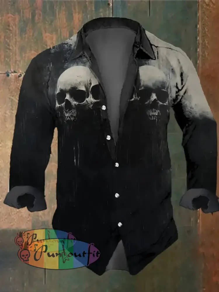 Men’s Vintage Skull Print Long Sleeve Shirt Multicolor / S
