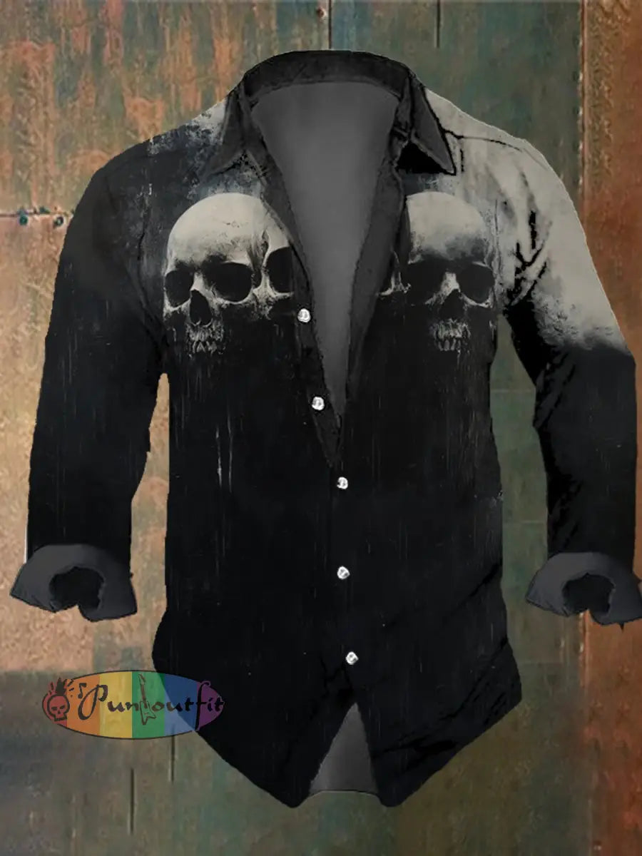 Men’s Vintage Skull Print Long Sleeve Shirt Multicolor / S
