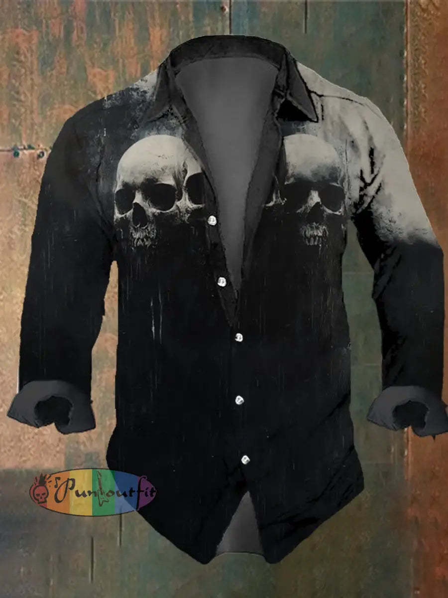 Men’s Vintage Skull Print Long Sleeve Shirt Multicolor / S